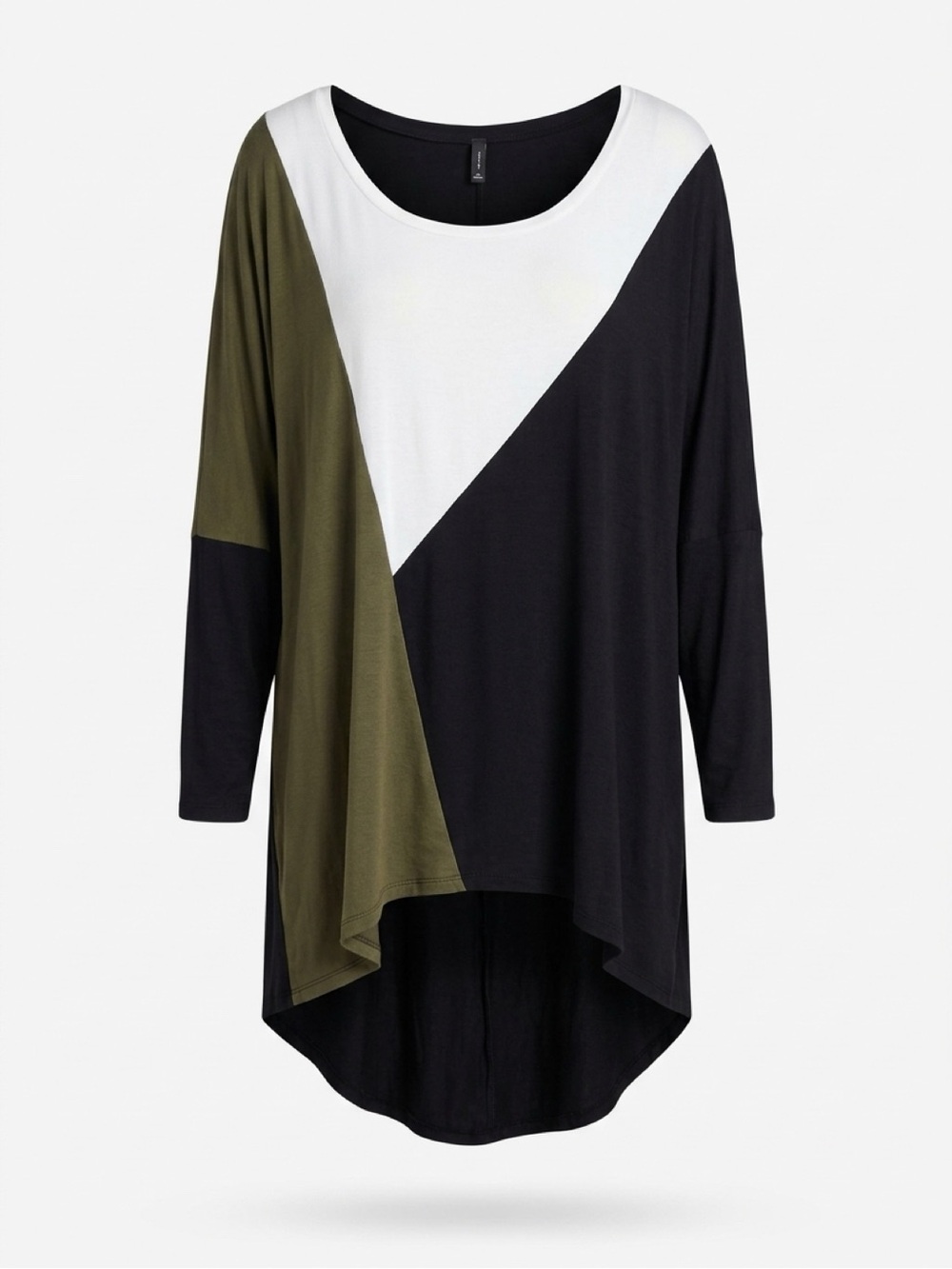 City Chic Long Sleeve Asymmetric Colorblock tunic- Black, Olive & White